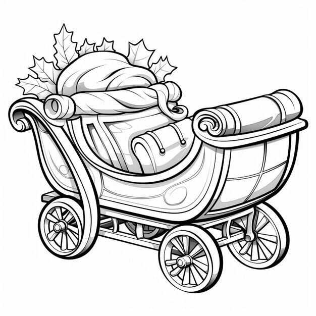 Photo a cartoon drawing of a baby carriage with a santa hat on top generative ai