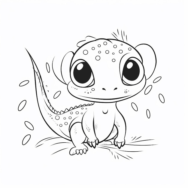 A cartoon drawing of a baby dragon sitting on the ground generative ai