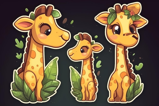 A cartoon drawing of a baby giraffe and a baby giraffe.