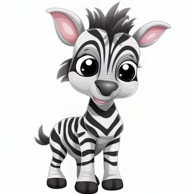 A cartoon drawing of a baby zebra with a pink nose.