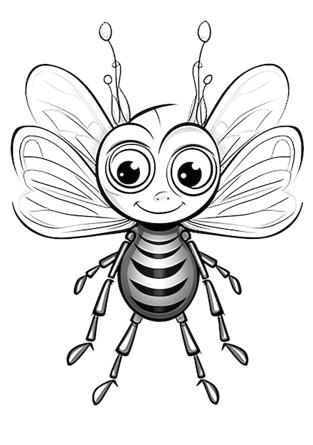 A cartoon drawing of a bee with a big eyes.