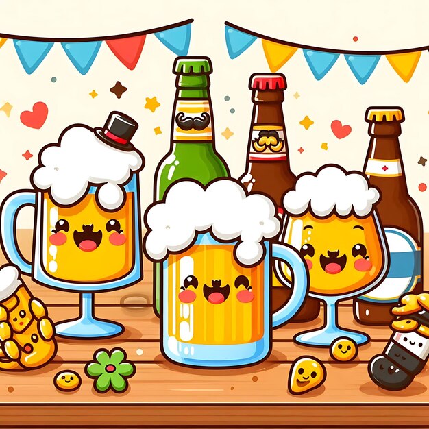 Photo a cartoon drawing of a beer with a bunch of beer in it