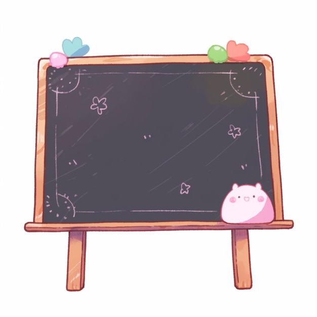 cartoon drawing of a blackboard with a pink pig and hearts on it generative ai