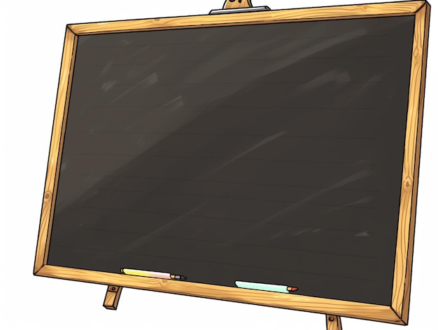 Photo cartoon drawing of a blackboard with a wooden frame and a chalkboard with a chalk marker generative ai