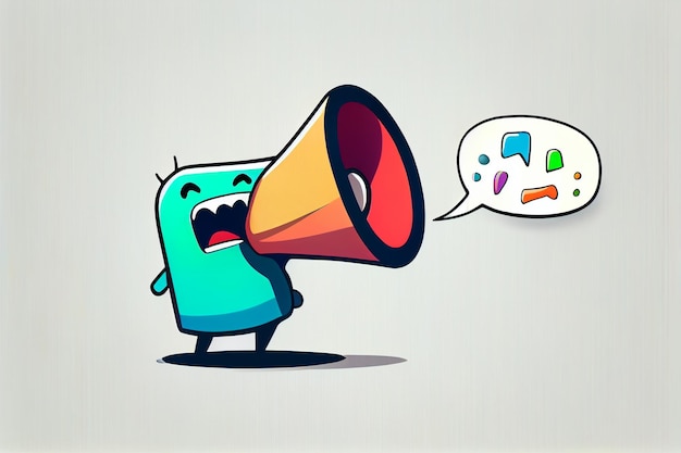 A cartoon drawing of a blue megaphone with the word'megaphone'on it.