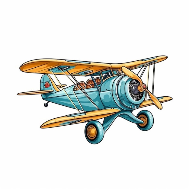 프로펠러가 있는 파란색 비행기의 만화 그리기