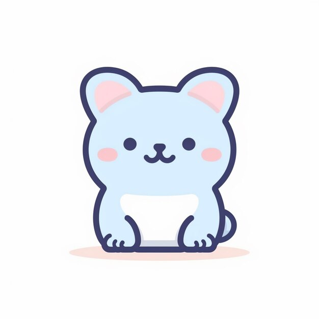 a cartoon drawing of a blue and white cat with pink ears.