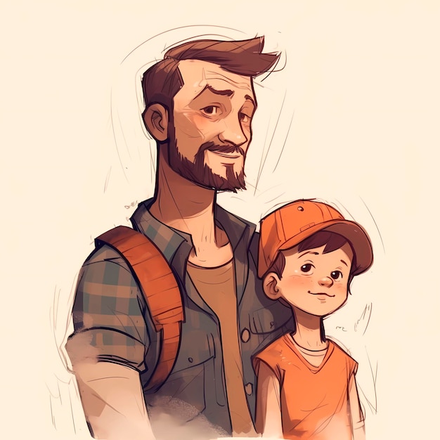 A cartoon drawing of a boy and a boy with a hat on.