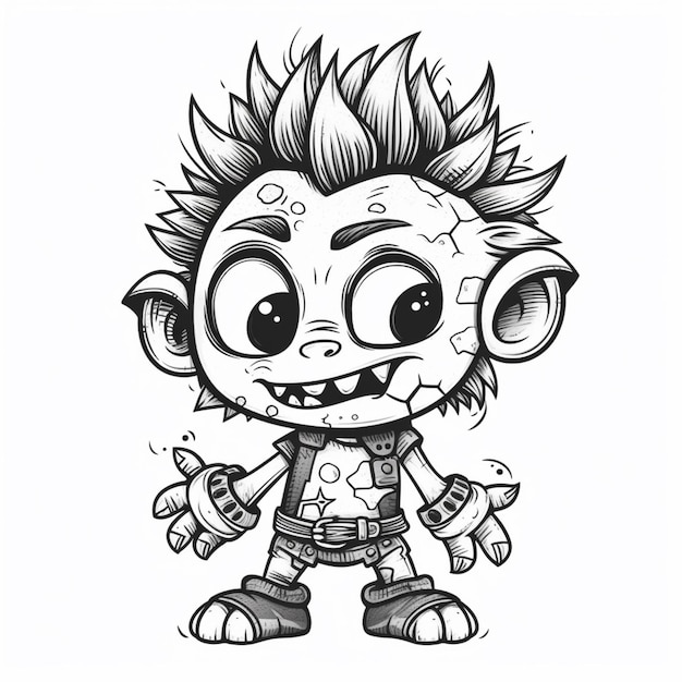 a cartoon drawing of a boy with a mohawk and a knife generative ai