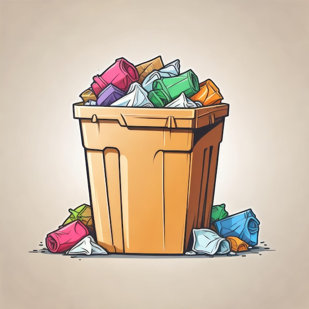 a cartoon drawing of a bucket of colored tissue paper
