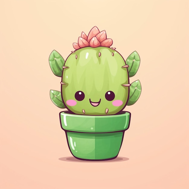 Photo a cartoon drawing of a cactus with a pink face.