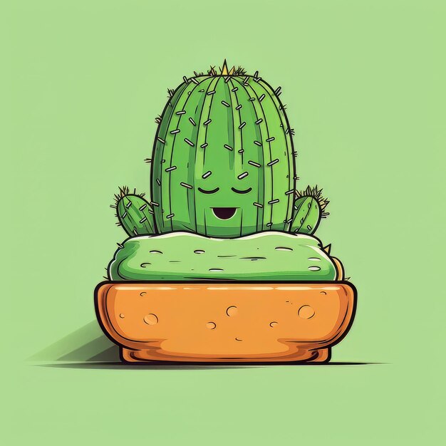 Foto un disegno a fumetti di un cactus con una faccia sorridente.