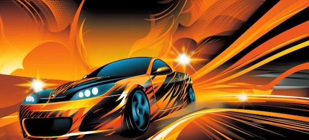 Мультяшный рисунок автомобиля с пламенем сбоку и надписью «горячие колеса» сбоку.