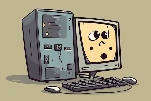 Photo a cartoon drawing of a computer with a face that says 