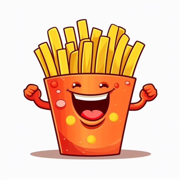 A cartoon drawing of a cup of fries with a smile on it.