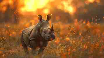 Photo cartoon drawing of cute happy rhino