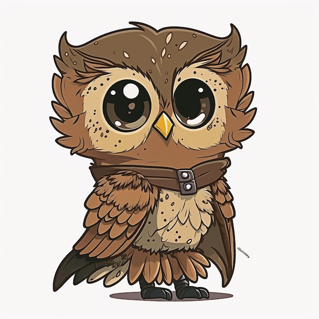 A cartoon drawing of a cute owl with big eyes.