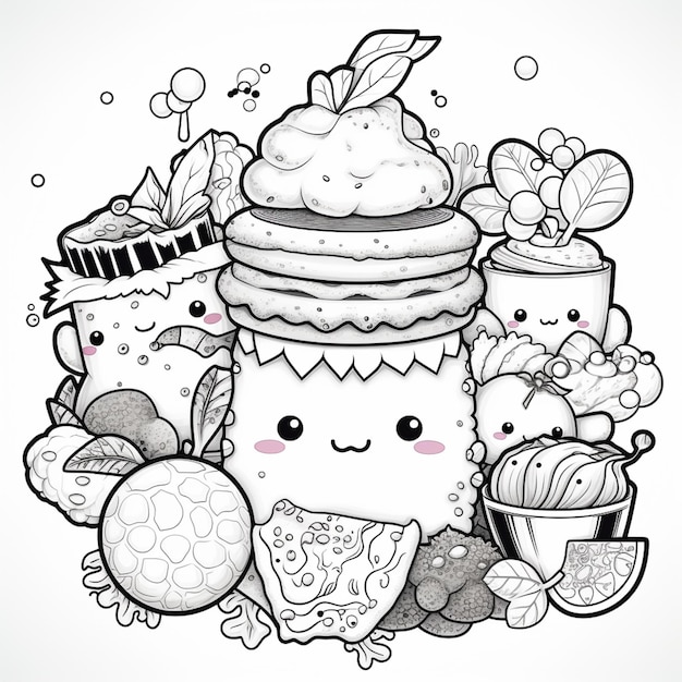 cartoon drawing of a dessert with a lot of different toppings generative ai