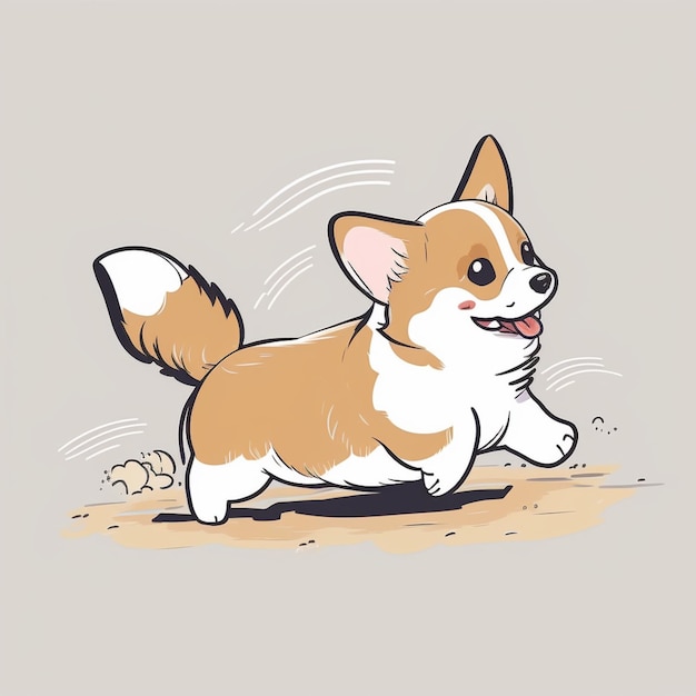 Photo cartoon drawing of a dog running on a beach with a ball generative ai