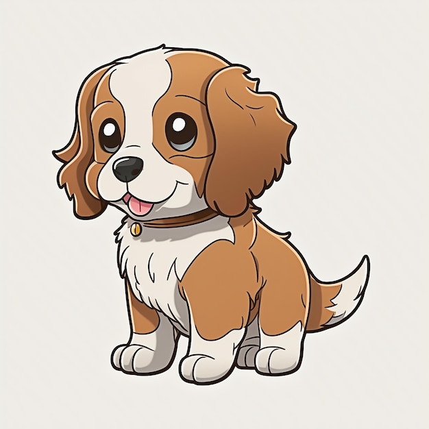 A cartoon drawing of a dog that has a tag on it.