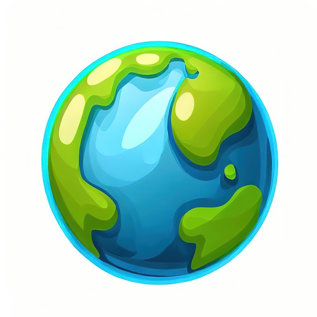 A cartoon drawing of the earth with the green planet on it.