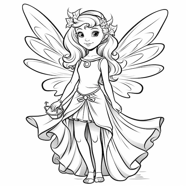 A cartoon drawing of a fairy with wings and a long tail.