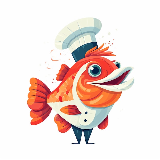 Foto un disegno di cartone animato di un pesce con un cappello da chef su di esso