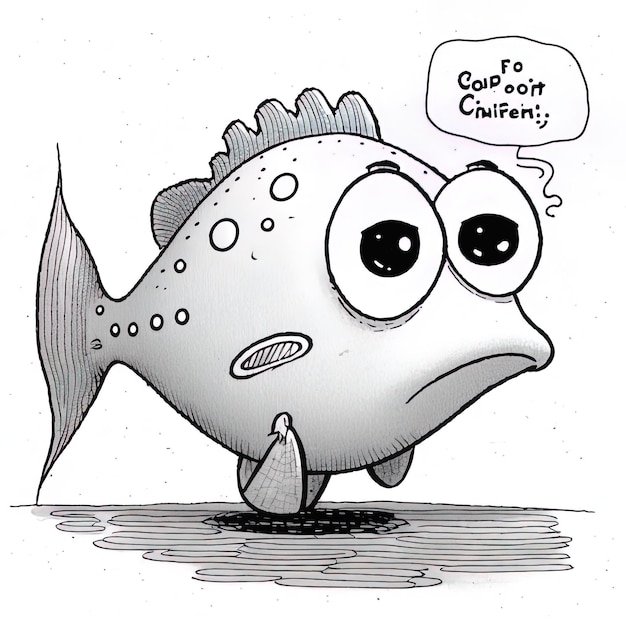 Photo a cartoon drawing of a fish with a sad expression