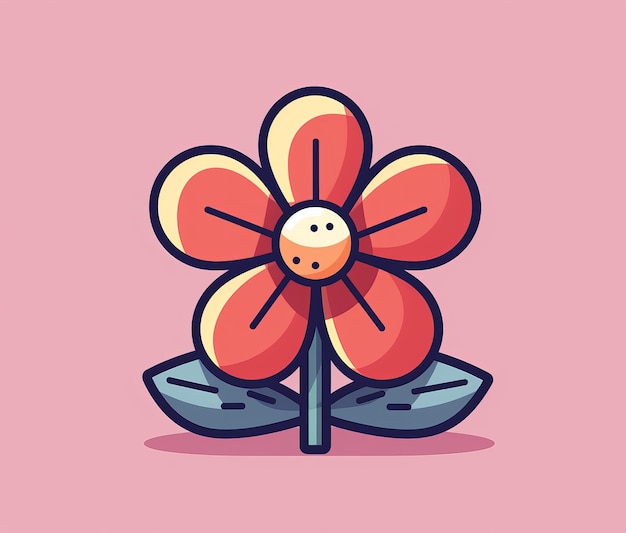 Photo a cartoon drawing of a flower with a button on it