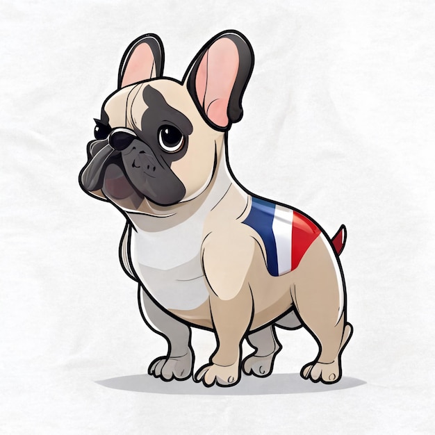 Photo cartoon drawing of a french bulldog wearing a shirt with a french flag on it generative ai