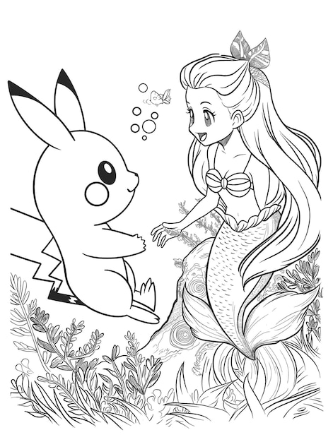 Foto a cartoon drawing of a girl and a pikachu