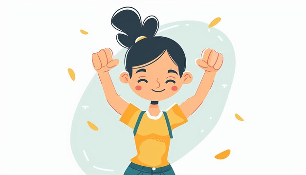 Photo a cartoon drawing of a girl with arms raised in the air