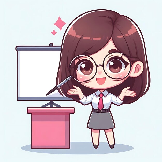 Photo a cartoon drawing of a girl with glasses reading a book