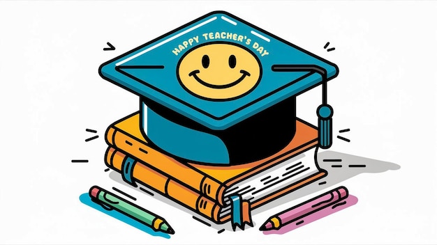 Photo a cartoon drawing of a graduation cap with a smile on it