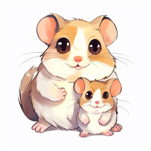 A cartoon drawing of a hamster and her baby.