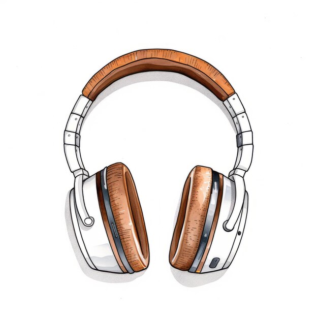 Cartoon Drawing Of Headphones With Light Brown And Silver Style