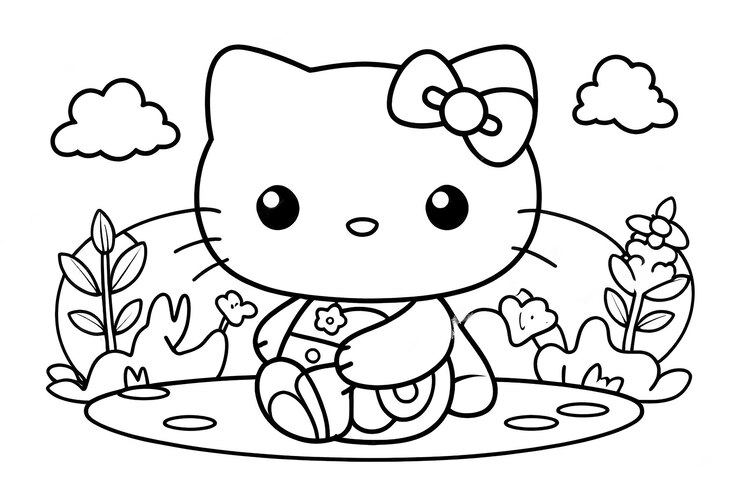 a cartoon drawing of a hello kitty with a bow on it