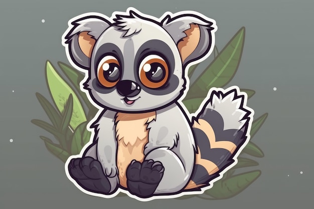 A cartoon drawing of a lemur with a green background.