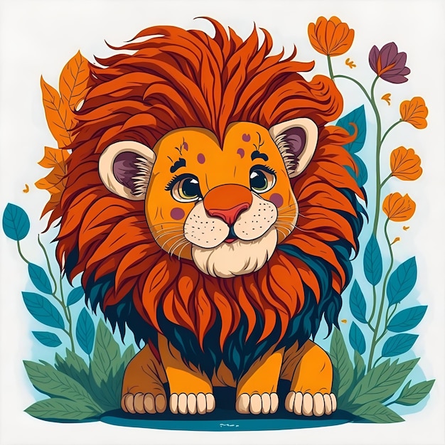 Photo a cartoon drawing of a lion with orange hair and orange eyes