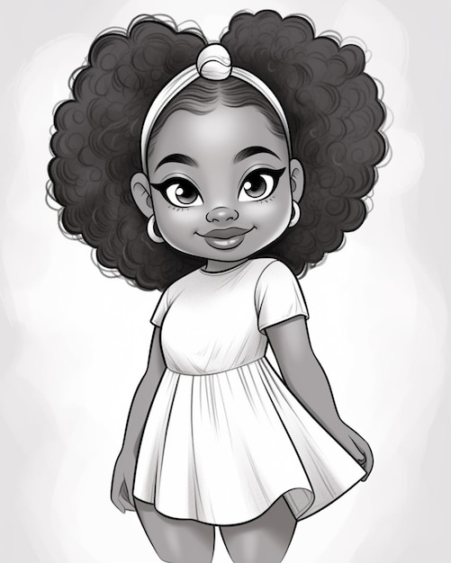 a cartoon drawing of a little girl with a big afro generative ai