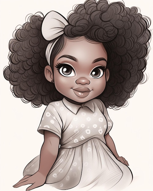 cartoon drawing of a little girl with a big afro hair generative ai