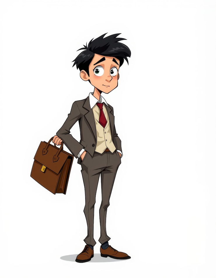 फोटो a cartoon drawing of a man with a briefcase and a briefcase
