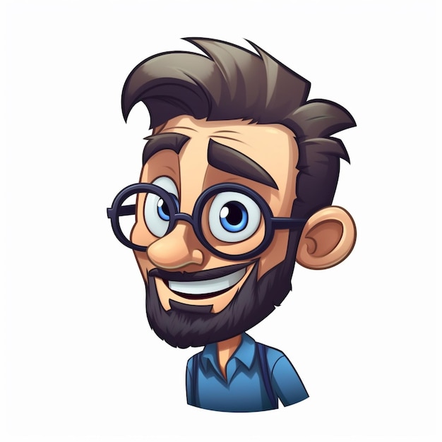 A cartoon drawing of a man with glasses and a beard.