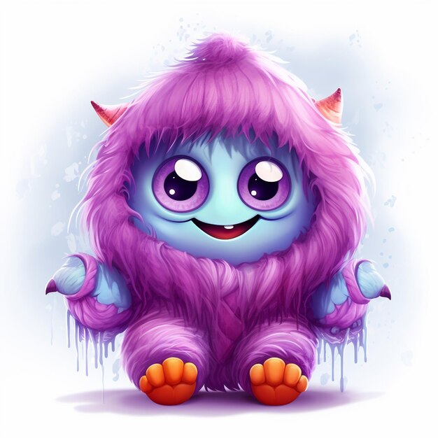 A cartoon drawing of a monster with a purple tail.