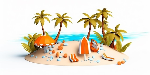 Карикатурный рисунок пальм и сцены на пляже.
