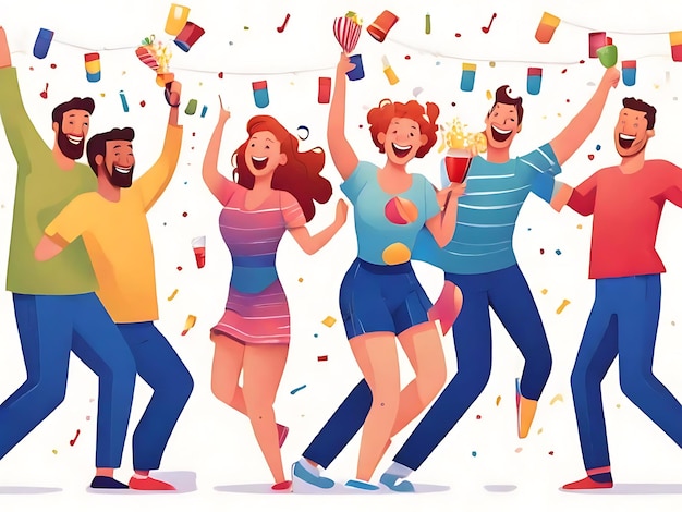 Photo a cartoon drawing of people dancing with colorful cups and one of them has a picture