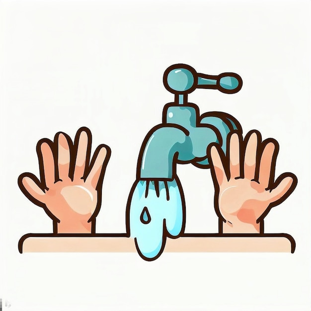 Photo a cartoon drawing of a person under a faucet with a blue faucet.