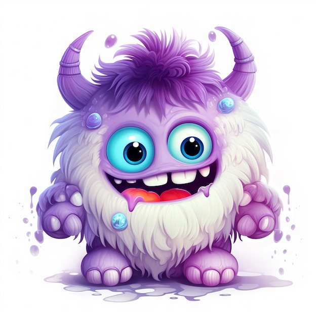 A cartoon drawing of a purple monster with big eyes and big blue eyes.