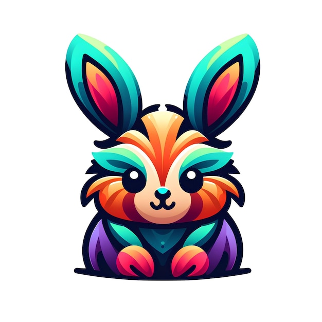 a cartoon drawing of a rabbit with colorful eyes and a colorful head