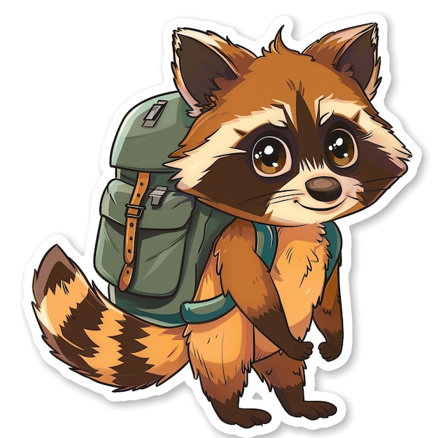 a cartoon drawing of a raccoon with a backpack